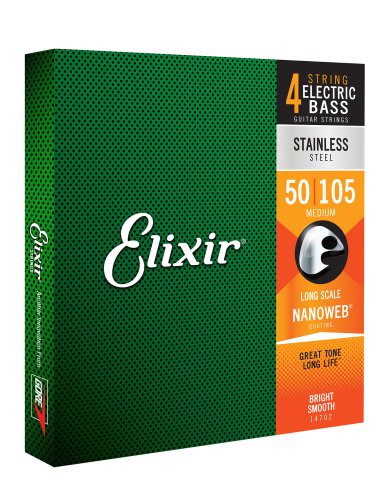 Elixir 14702 Stainless Steel Bass Strings with NANOWEB. Long Scale Medium 50-105