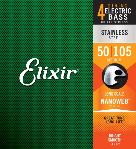 Elixir 14702 Stainless Steel Bass Strings with NANOWEB. Long Scale Medium 50-105