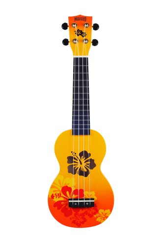 Mahalo MD1-HBORB Hibiscus Soprano Ukulele. Orange Burst