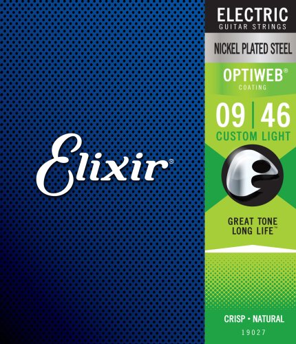 Elixir 19027 Nickel Plated Steel Electric Guitar Strings with Optiweb. Custom Light 9-46