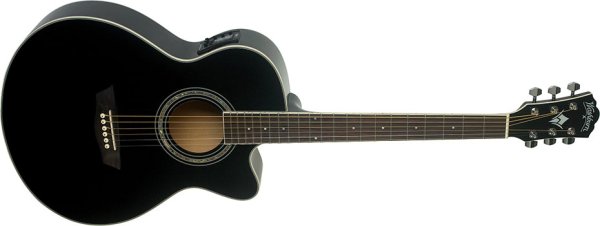 Washburn EA12 Festival Series Mini Jumbo Cutaway Acoustic Electric Guitar. Black