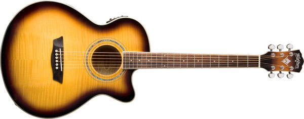 Washburn EA15 Festival Series Mini Jumbo Cutaway Acoustic Electric Guitar. Tobacco Burst
