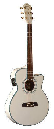 Oscar Schmidt OG10CEWH-A Folk Cutaway Acoustic Electric Guitar. White