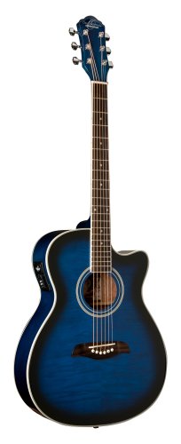 Oscar Schmidt OACEFTBL-A Auditorium Cutaway Acoustic Electric Guitar. Trans Blue