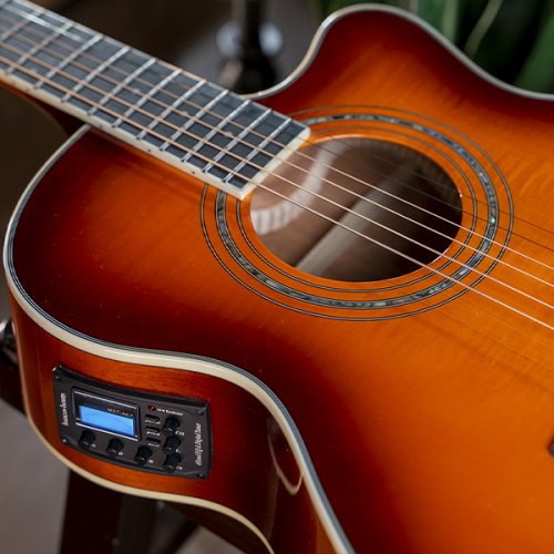 Washburn EA15 Festival Series Mini Jumbo Cutaway Acoustic Electric Guitar. Ice Tea Burst