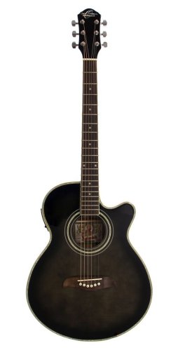 Oscar Schmidt OG10CEFTB-A Folk Cutaway Acoustic Electric Guitar. Trans Black