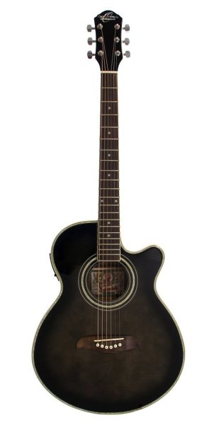 Oscar Schmidt OG10CEFTB-A Folk Cutaway Acoustic Electric Guitar. Trans Black