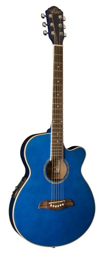 Oscar Schmidt OG8CETBL-A Folk Cutaway Acoustic Electric Guitar. Trans Blue