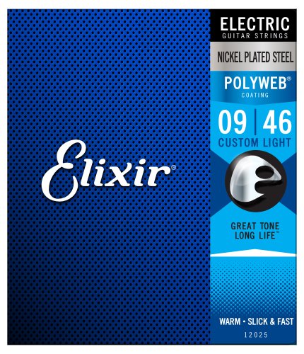 Elixir 12025 Nickel Plated Steel Electric Guitar Strings with POLYWEB. Custom Light 9-46