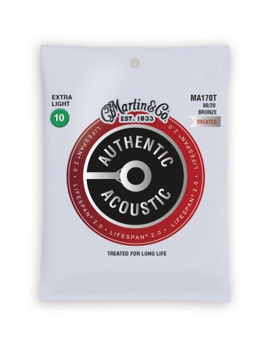 Martin MA170T Authentic Acoustic Lifespan 80/20 Bronze Extra Light Guitar Strings. 10-47