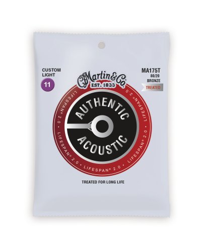 Martin MA175T Authentic Acoustic Lifespan 80/20 Bronze Custom Light Guitar Strings. 11-52