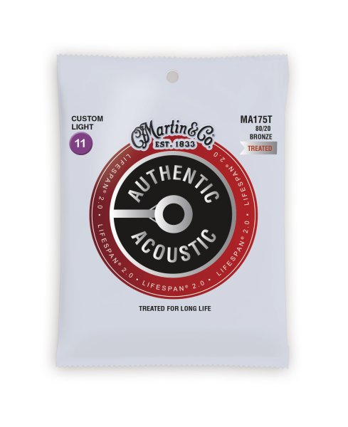 Martin MA175T Authentic Acoustic Lifespan 80/20 Bronze Custom Light Guitar Strings. 11-52