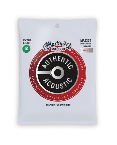 Martin MA530T Authentic Acoustic Lifespan 92/8 Phosphor Bronze Extra Light Guitar Strings. 10-47