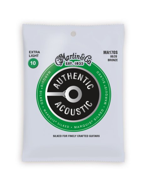 Martin MA170S Authentic Acoustic Marquis Silked 80/20 Bronze Extra Light Guitar Strings. 10-47
