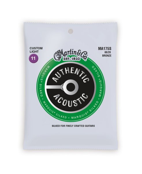 Martin MA175S Authentic Acoustic Marquis Silked 80/20 Bronze Custom Light Guitar Strings. 11-52