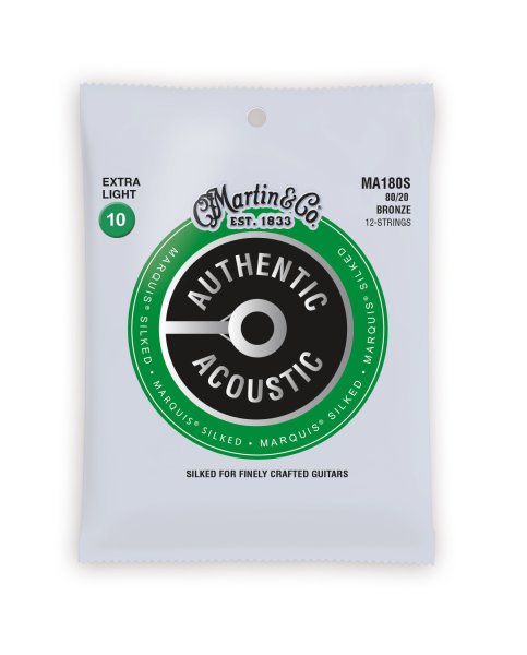 Martin MA180S Authentic Acoustic Marquis Silked 80/20 Bronze Extra Light (12 String) Guitar Strings.