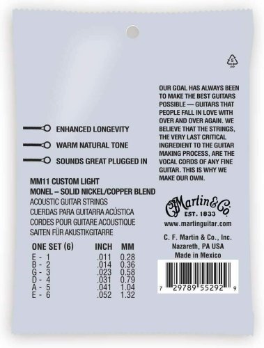 Martin MM11 Retro Custom Light Acoustic Guitar Strings. 11-52
