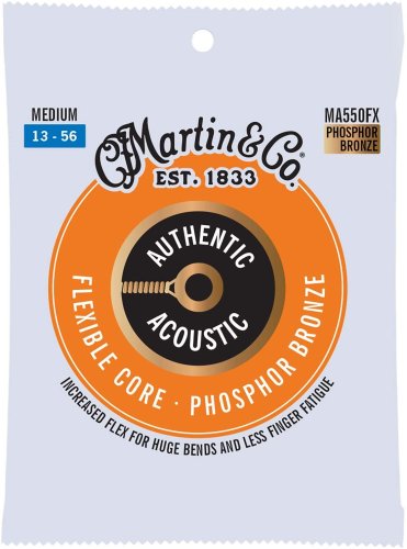 Martin MA550FX Authentic Acoustic Flexible Core Phosphor Bronze Medium Guitar Strings. 13-56