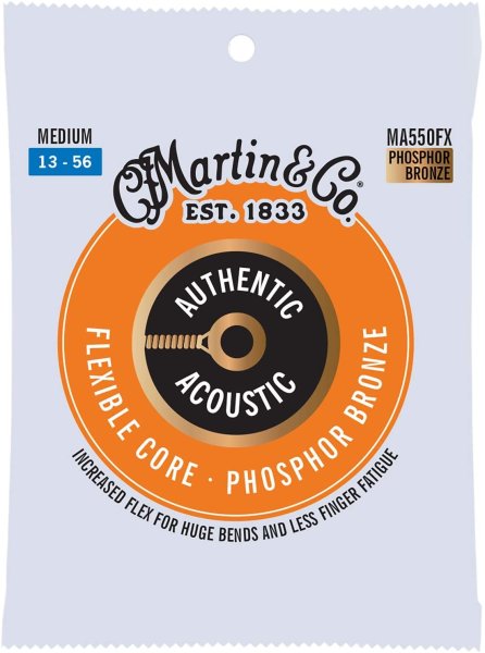Martin MA550FX Authentic Acoustic Flexible Core Phosphor Bronze Medium Guitar Strings. 13-56