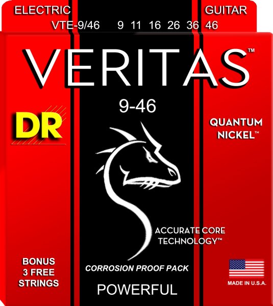 DR Strings VTE-9/46 Veritas Nickel Wraped Round Core Electric Guitar Strings. 9-46