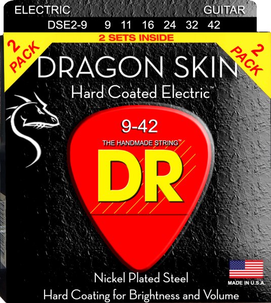 DR Strings DSE-2/9 Dragon Skin Clear Coated Electric Guitar Strings. 9-42 (2-Pack)
