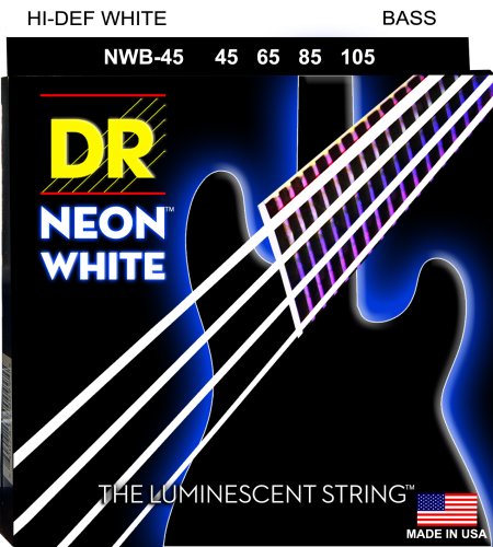 DR Strings NWB-45 Hi-Def Neon Bass Strings. White 45-105