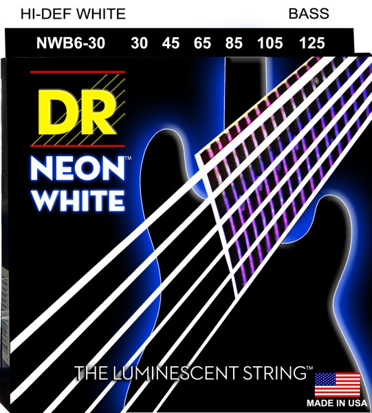 DR Strings NWB6-30 Hi-Def Neon Bass Strings (6 String). White 30-125