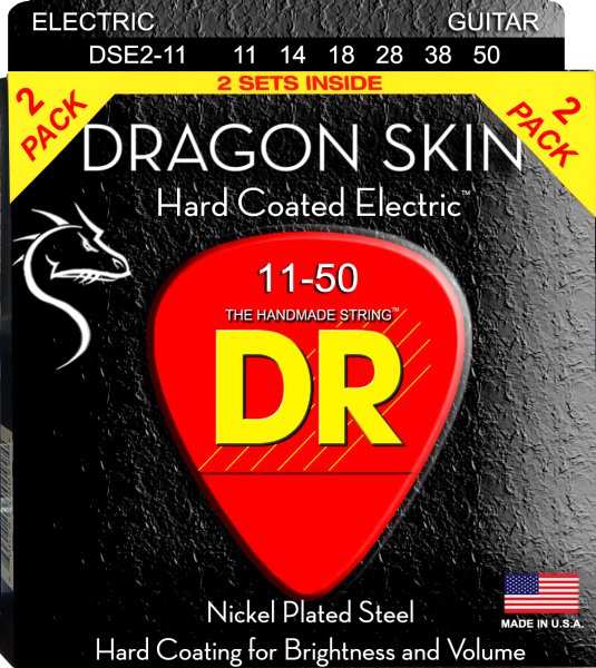 DR Strings DSE-2/11 Dragon Skin Clear Coated Electric Guitar Strings. 11-46 (2-Pack)