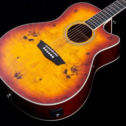 Washburn DFBACEA Deep Forest Burl Grand Auditorium Acoustic Electric Guitar. Amber Fade