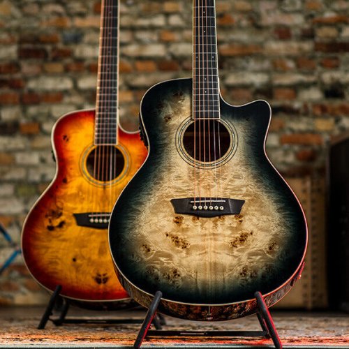 Washburn DFBACEB Deep Forest Burl Grand Auditorium Acoustic Electric Guitar. Black Fade