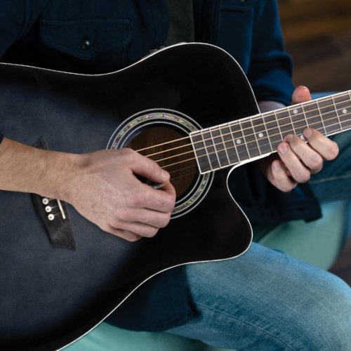 Washburn WA90CETBBPACK Learn & Play Pack Acoustic Electric Guitar Bundle. Transparent Black Burst