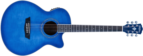 Washburn EA15 Festival Series Mini Jumbo Cutaway Acoustic Electric Guitar. Flame Transparent Blue