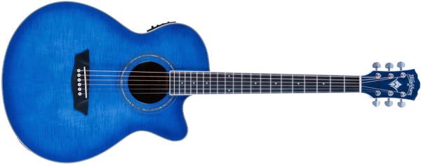 Washburn EA15 Festival Series Mini Jumbo Cutaway Acoustic Electric Guitar. Flame Transparent Blue