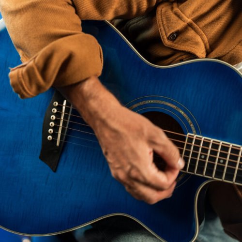 Washburn EA15 Festival Series Mini Jumbo Cutaway Acoustic Electric Guitar. Flame Transparent Blue