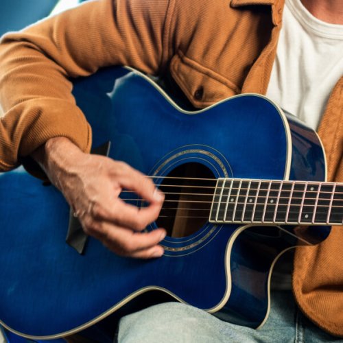 Washburn EA15 Festival Series Mini Jumbo Cutaway Acoustic Electric Guitar. Flame Transparent Blue