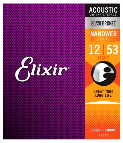 Elixir 11052 80/20 Bronze Acoustic Guitar Strings with NANOWEB. Light 12-53
