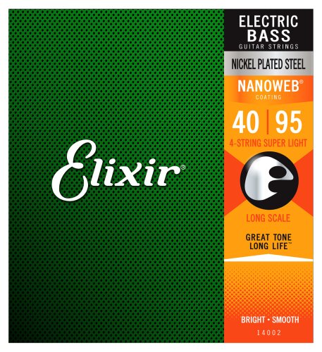 Elixir 14002 Nickel Plated Steel Bass Strings with NANOWEB. Long Scale Super Light 40-95