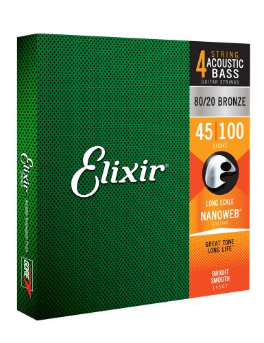 Elixir 14502 80/20 Bronze Acoustic Bass Guitar Strings with NANOWEB. Long Scale Light 45-100