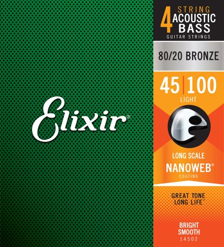 Elixir 14502 80/20 Bronze Acoustic Bass Guitar Strings with NANOWEB. Long Scale Light 45-100