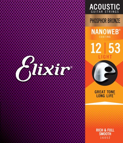 Elixir 16052 Phosphor Bronze Acoustic Guitar Strings with NANOWEB. Light 12-53