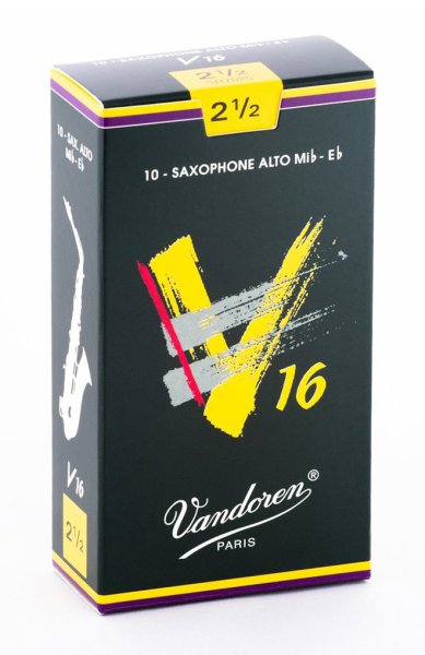 Vandoren SR7025 Alto Saxophone V16 Reeds Strength #2.5. (Box of 10)