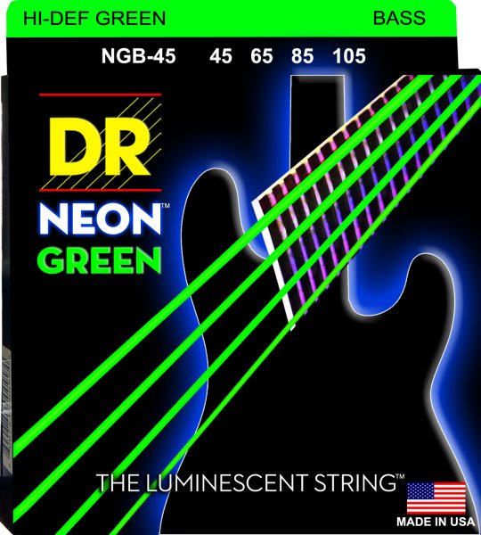 DR Strings NGB-45 Hi-Def Neon Colored Bass Strings. Green 45-105