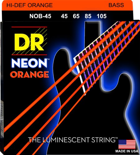 DR Strings NOB-45 Hi-Def Neon Bass Strings. Orange 45-105